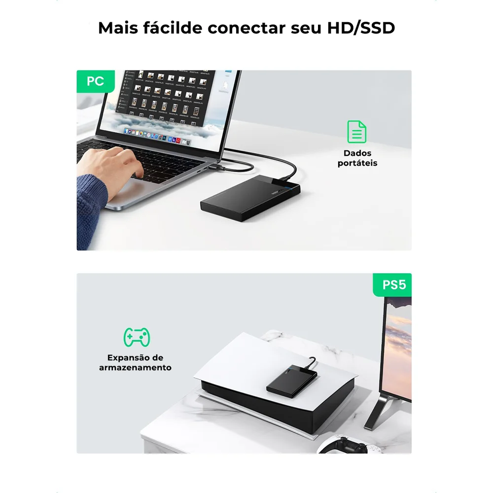 Imagem 4 de 4 do produto Gaveta Case Externo Sata HD SSD 2.5 USB 3.0 5gbps - Ugreen
