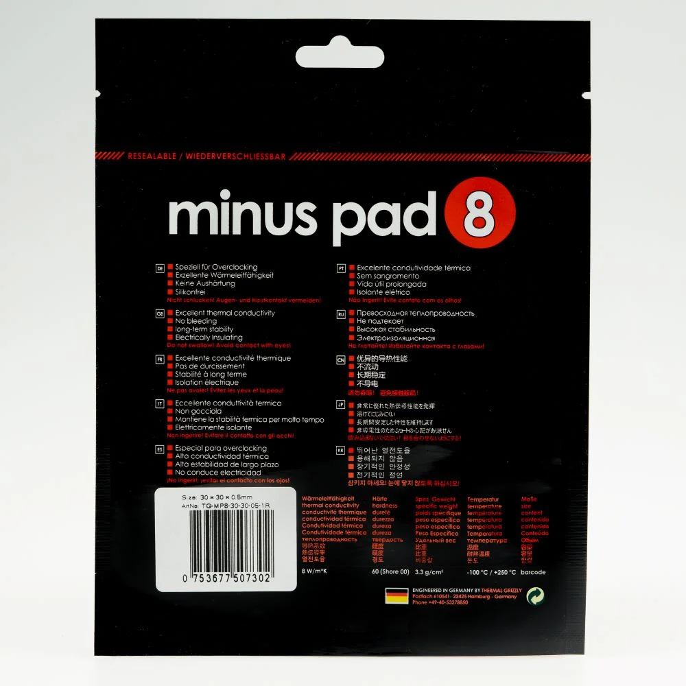 Pad Térmico Thermal Grizzly Minus Pad 8 - 30 X 30 X 0.5mm - Tg-mp8-30-30-05-1r 6