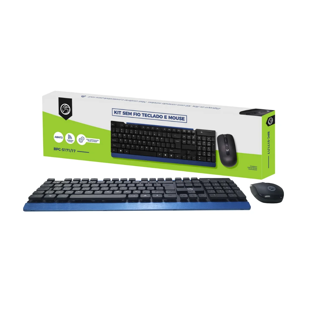 Imagem 5 de 5 do produto Kit Teclado E Mouse Sem Fio Brazil PC, 1200DPI, ABNT2, Preto - Bpc-5271/17