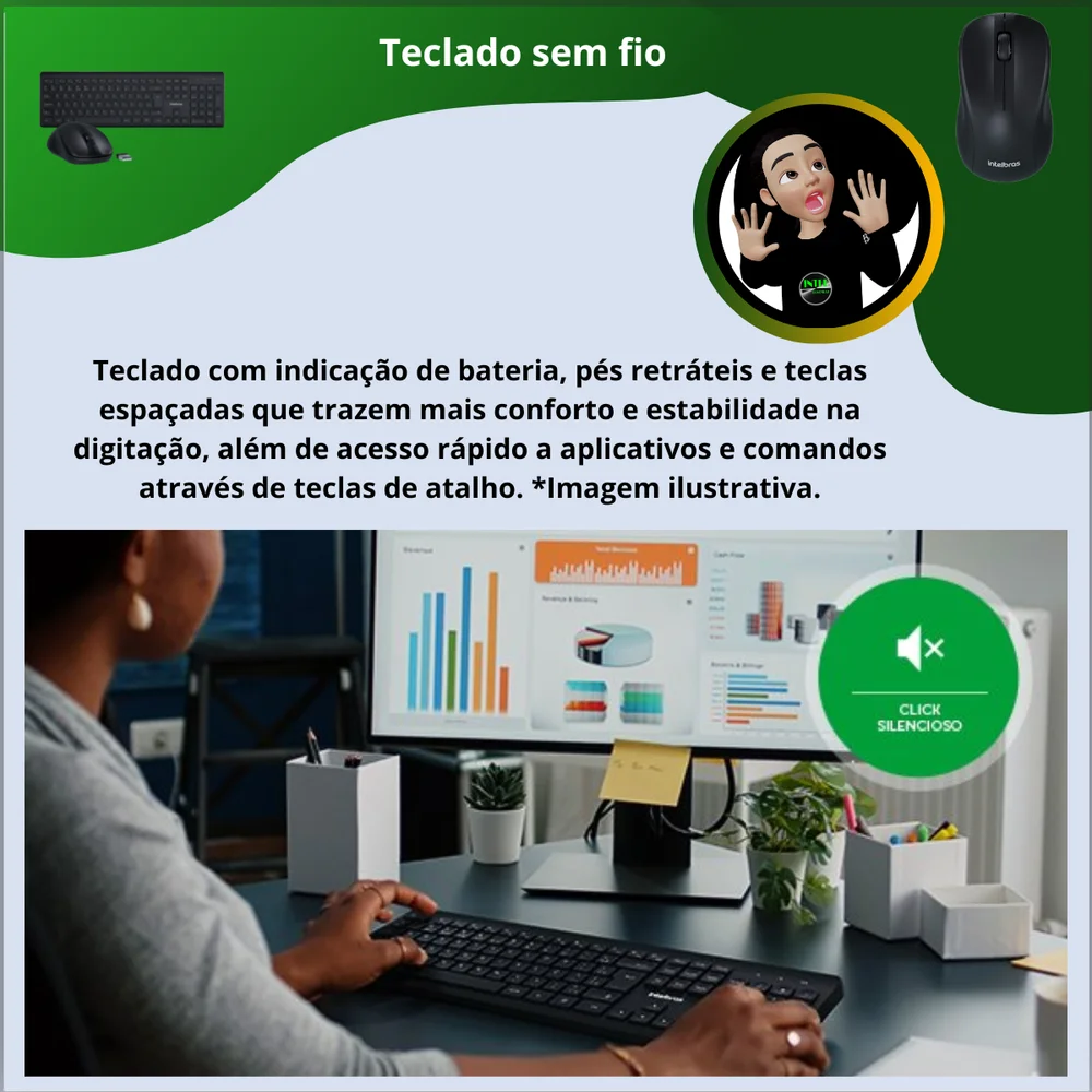 Imagem 4 de 5 do produto Teclado E Mouse, 1200 Dpi, Intelbras, Csi50, Sem Fio, Preto