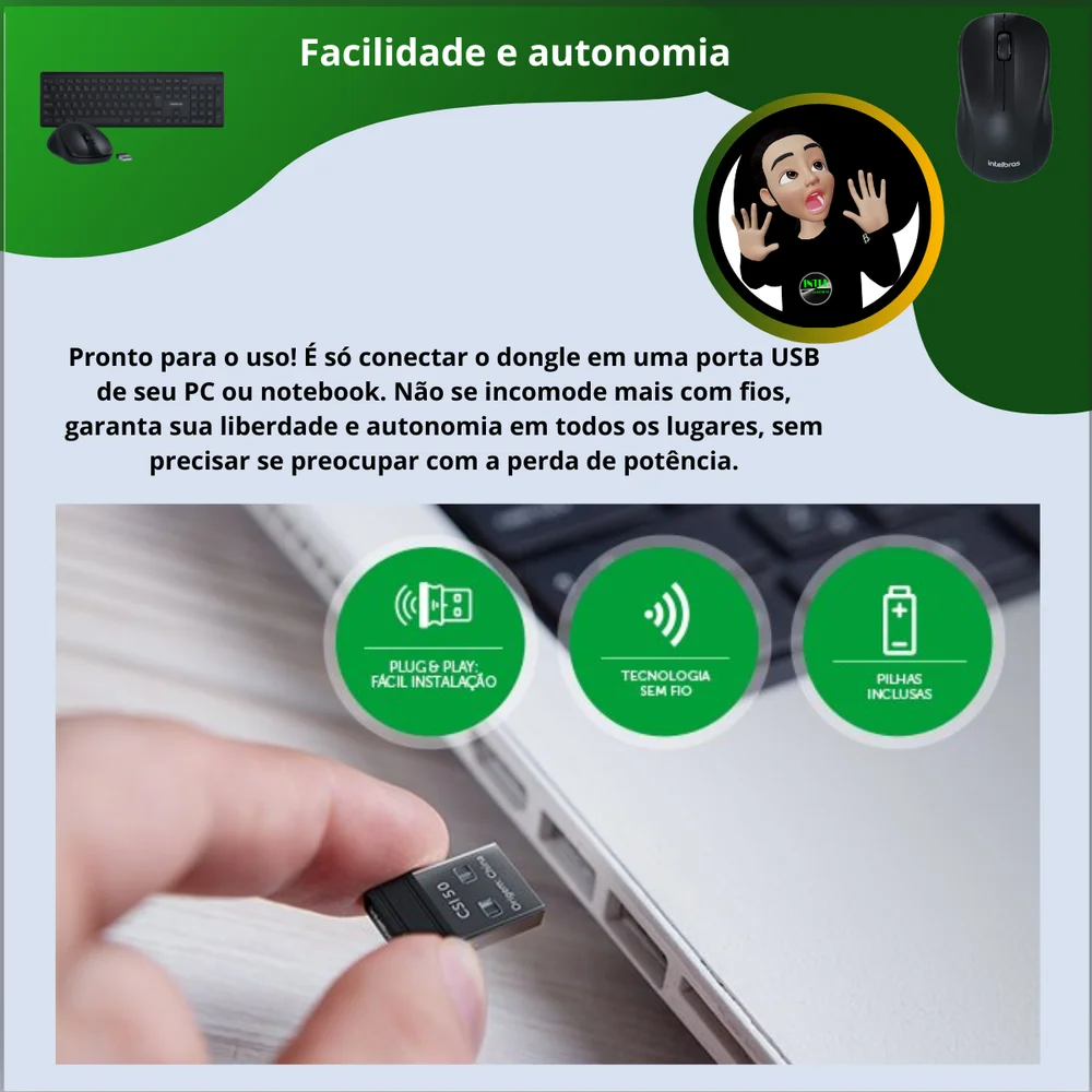 Imagem 5 de 5 do produto Teclado E Mouse, 1200 Dpi, Intelbras, Csi50, Sem Fio, Preto
