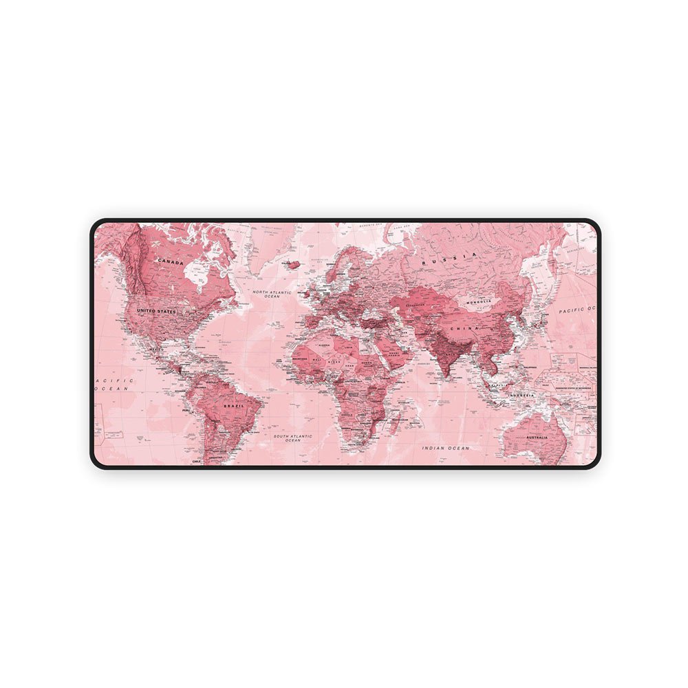 Mouse Pad Gamer, Speed Extra Grande, Mapa Mundi Rosa, 80x40 Cm
