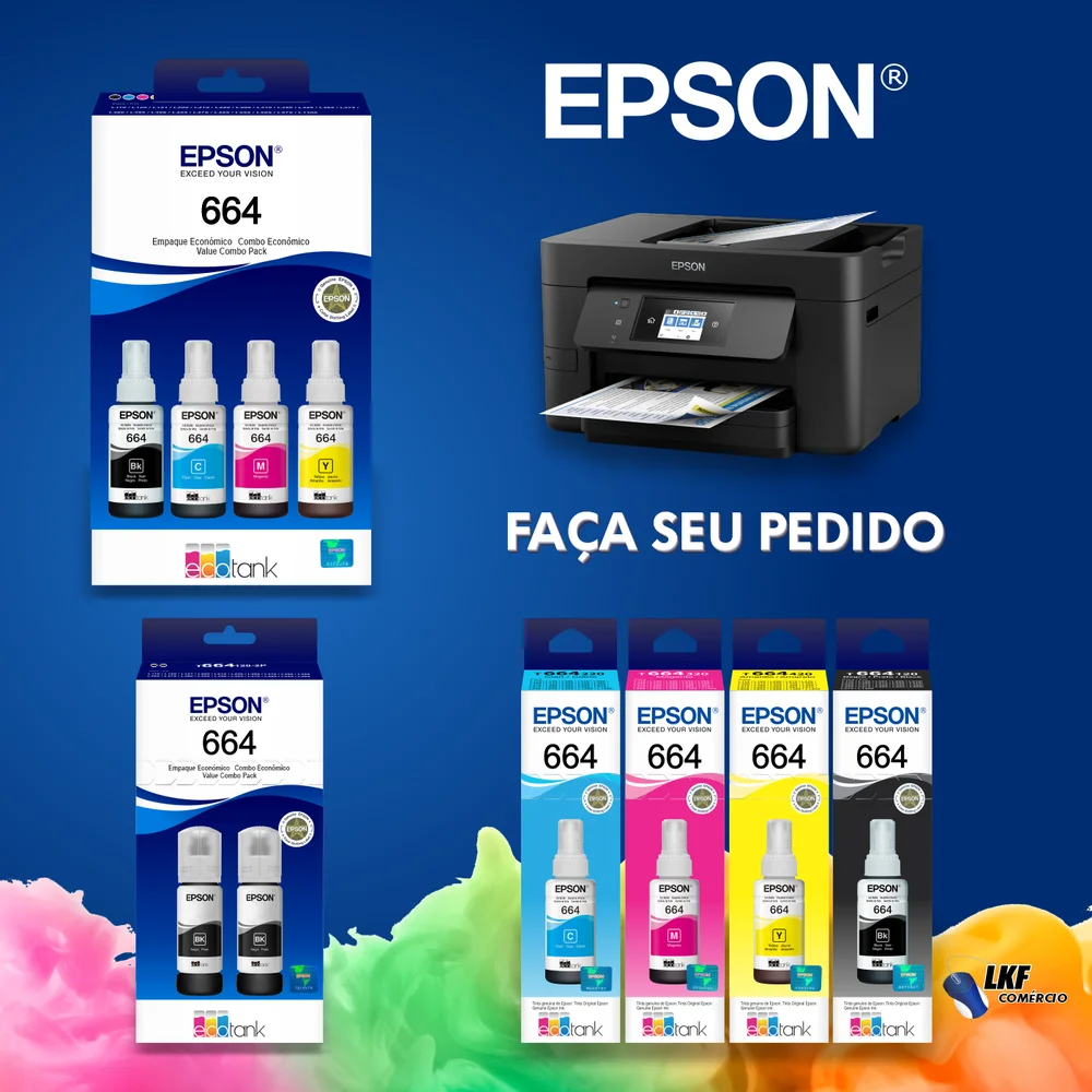 Kit Com 4 Refis De Tinta, T664, Preto E Color, T664520-4p, Epson Kit Com 4 Refis De Tinta, T664, Preto E Color, T664520-4p, Epson