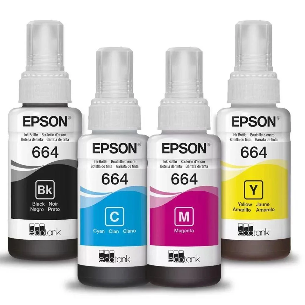 Kit Com 4 Refis De Tinta, T664, Preto E Color, T664520-4p, Epson Kit Com 4 Refis De Tinta, T664, Preto E Color, T664520-4p, Epson