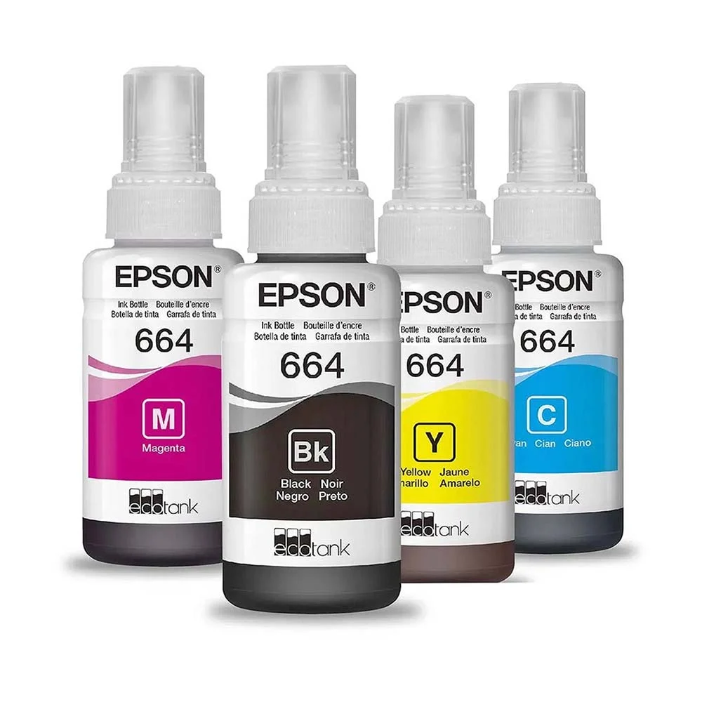 Kit Com 4 Refis De Tinta, T664, Preto E Color, T664520-4p, Epson Kit Com 4 Refis De Tinta, T664, Preto E Color, T664520-4p, Epson