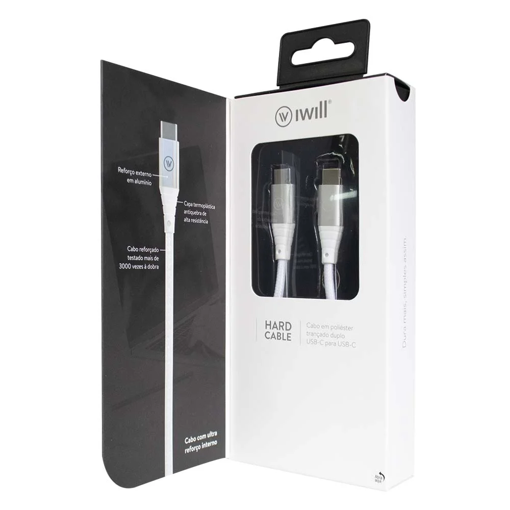 Imagem 2 de 5 do produto Cabo Usb-c Para Usb-c Hard Cable Em Poliéster Branco Iwill