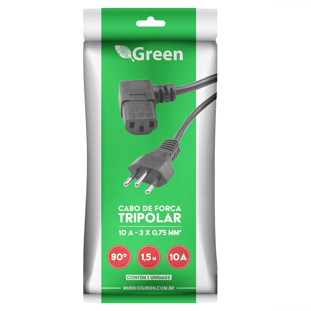 Imagem 2 de 5 do produto Cabo De Força Tripolar Green, Universal, 1.5M - 018-1800