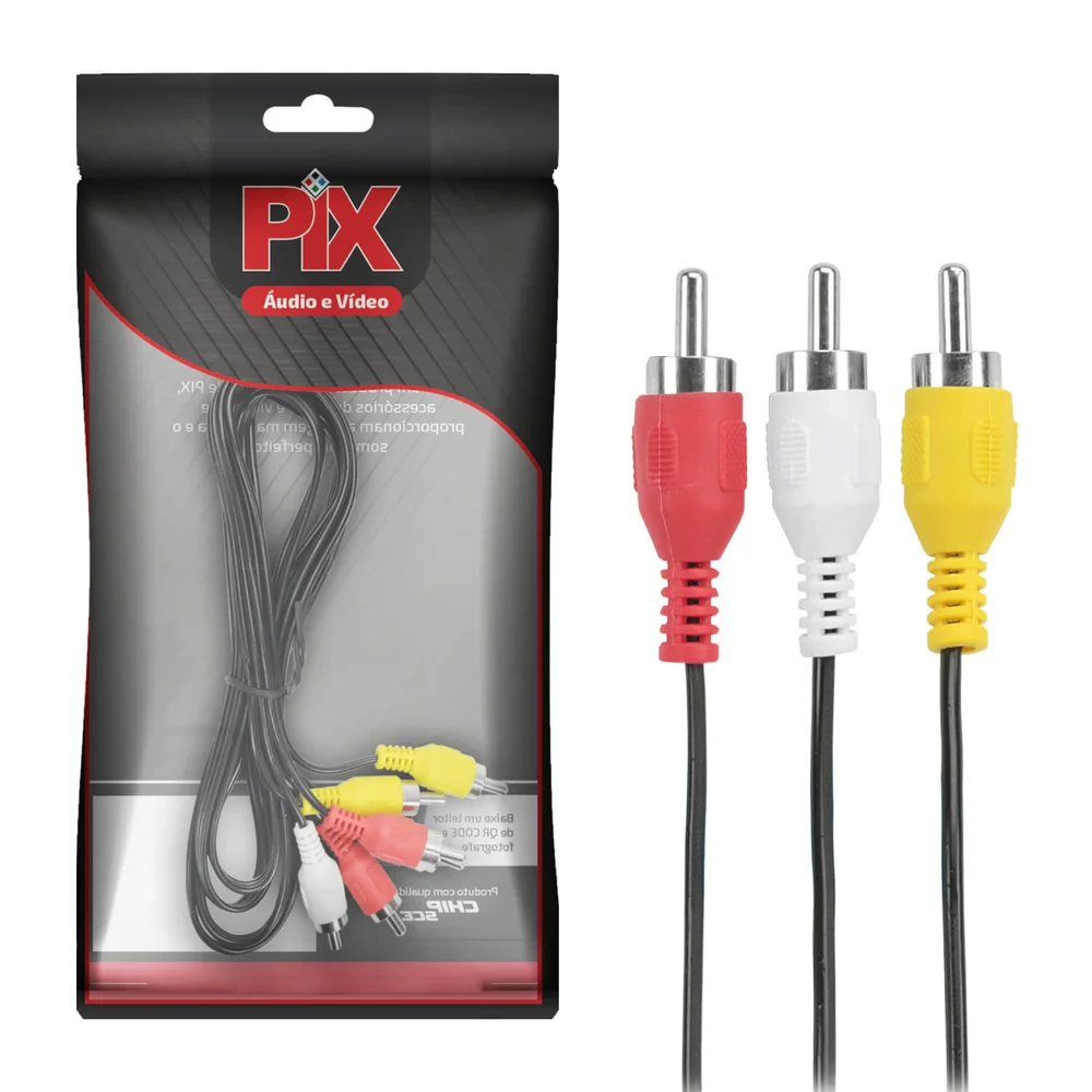 Imagem 2 de 5 do produto Cabo 3 Rca Macho Para 3 Rca Macho Niquel 1.5 Metros Pix 018-1210 Preto - Pix
