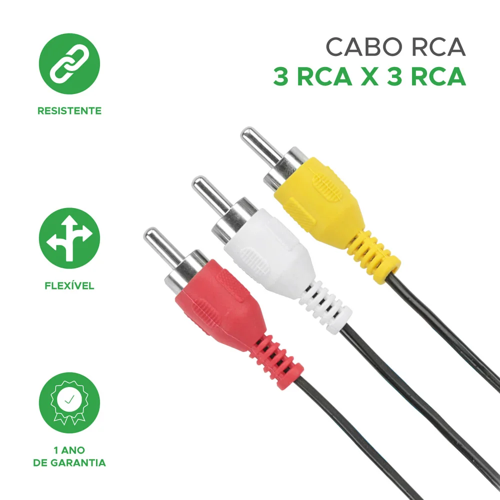 Imagem 5 de 5 do produto Cabo 3 Rca Macho Para 3 Rca Macho Niquel 1.5 Metros Pix 018-1210 Preto - Pix