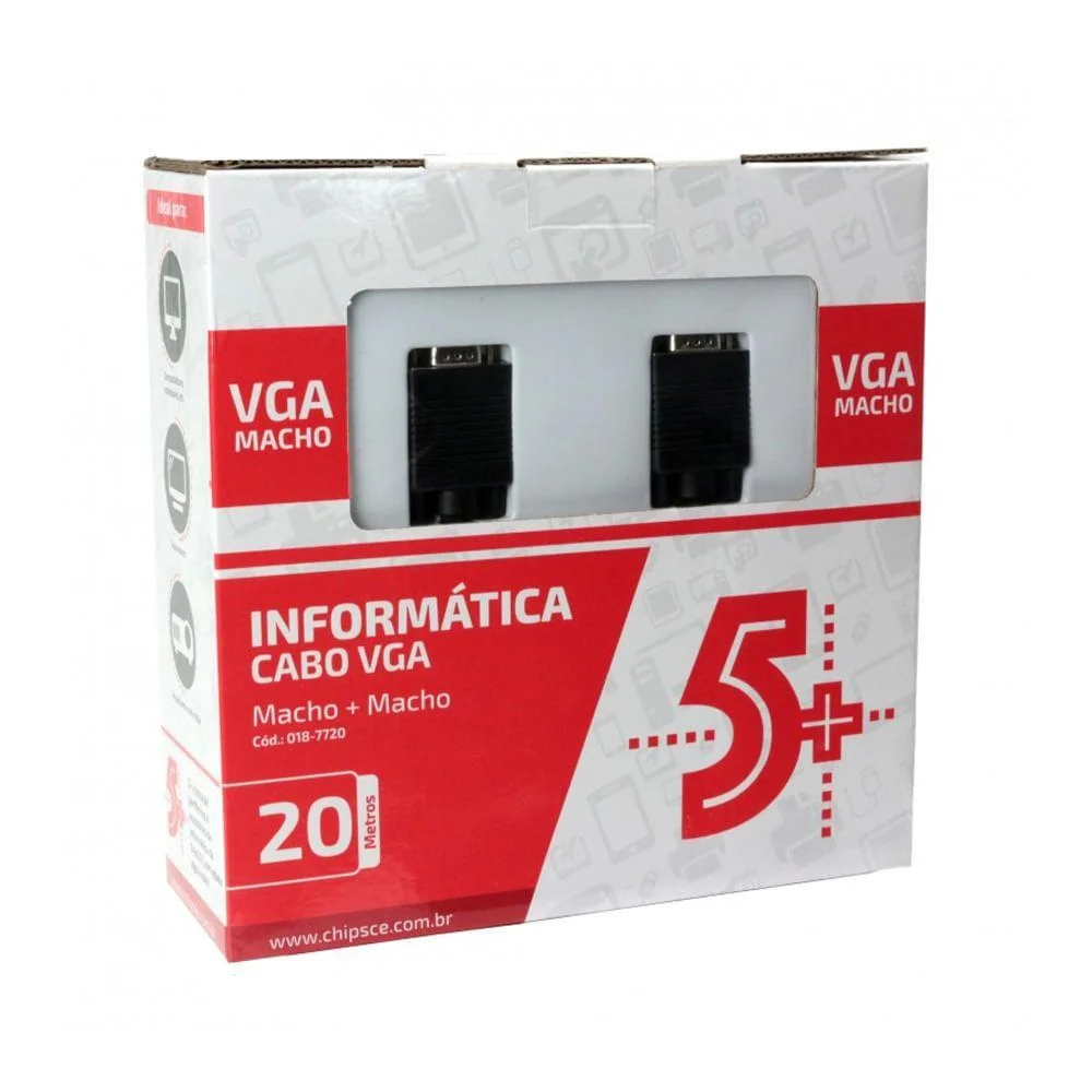 Imagem 2 de 4 do produto Cabo Vga Macho X Macho Com Filtro 20 Metros Para Monitor 018-7720 - Chipsce