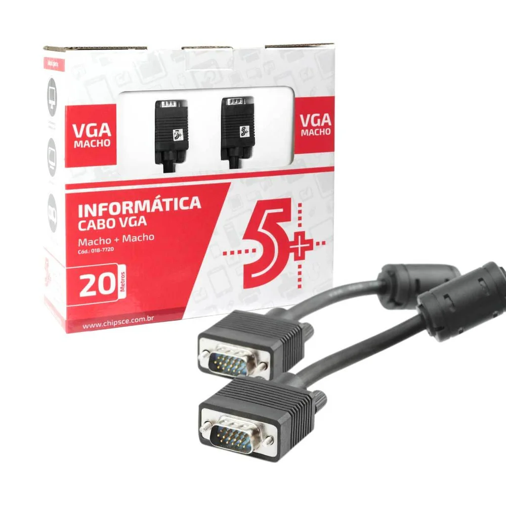 Imagem 3 de 4 do produto Cabo Vga Macho X Macho Com Filtro 20 Metros Para Monitor 018-7720 - Chipsce