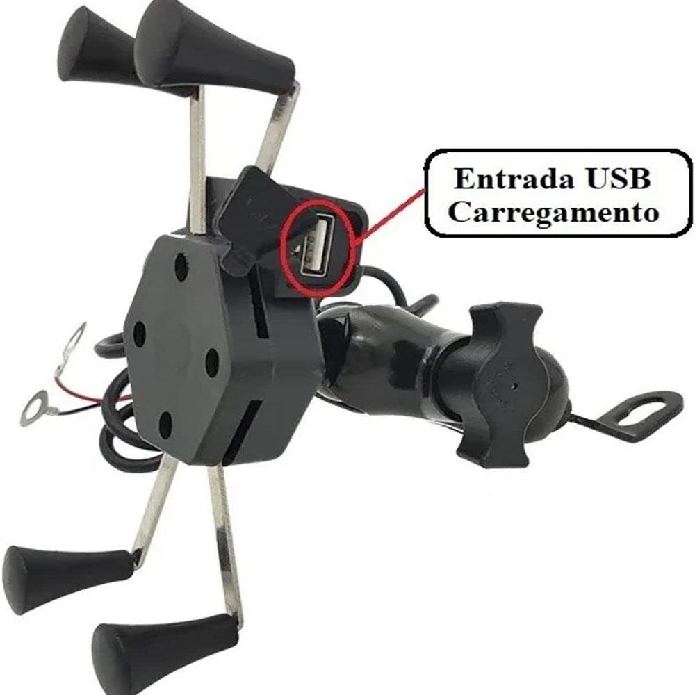 Imagem 2 de 5 do produto Suporte Garra Celular Smartphone Para Motos Universal Com Carregador Usb