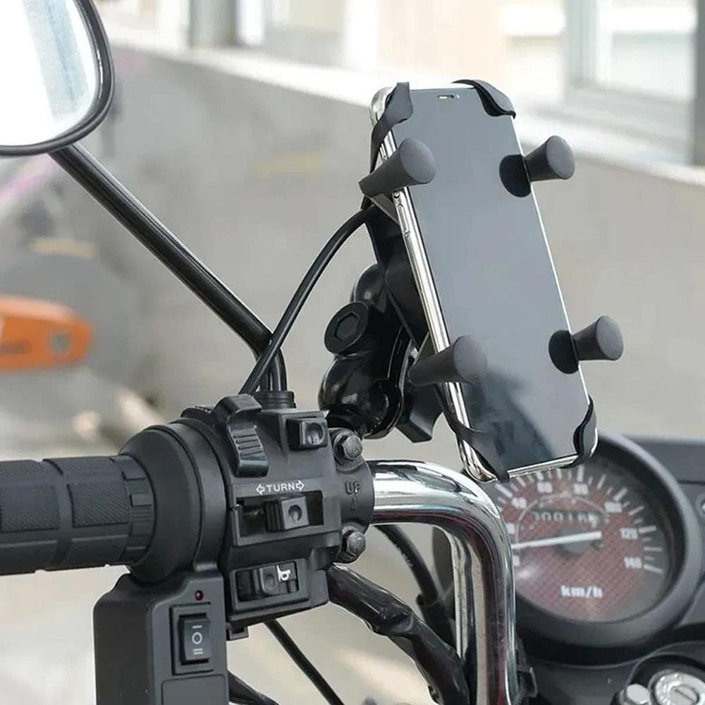 Imagem 3 de 5 do produto Suporte Carregador Com Garra Para Celular Moto Universal Com Usb