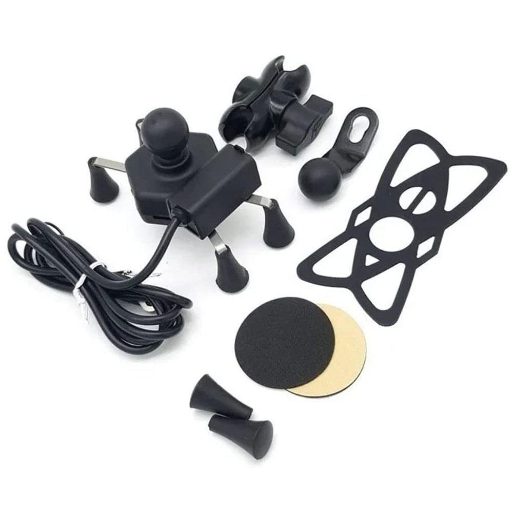 Imagem 4 de 5 do produto Suporte Carregador Com Garra Para Celular Moto Universal Com Usb