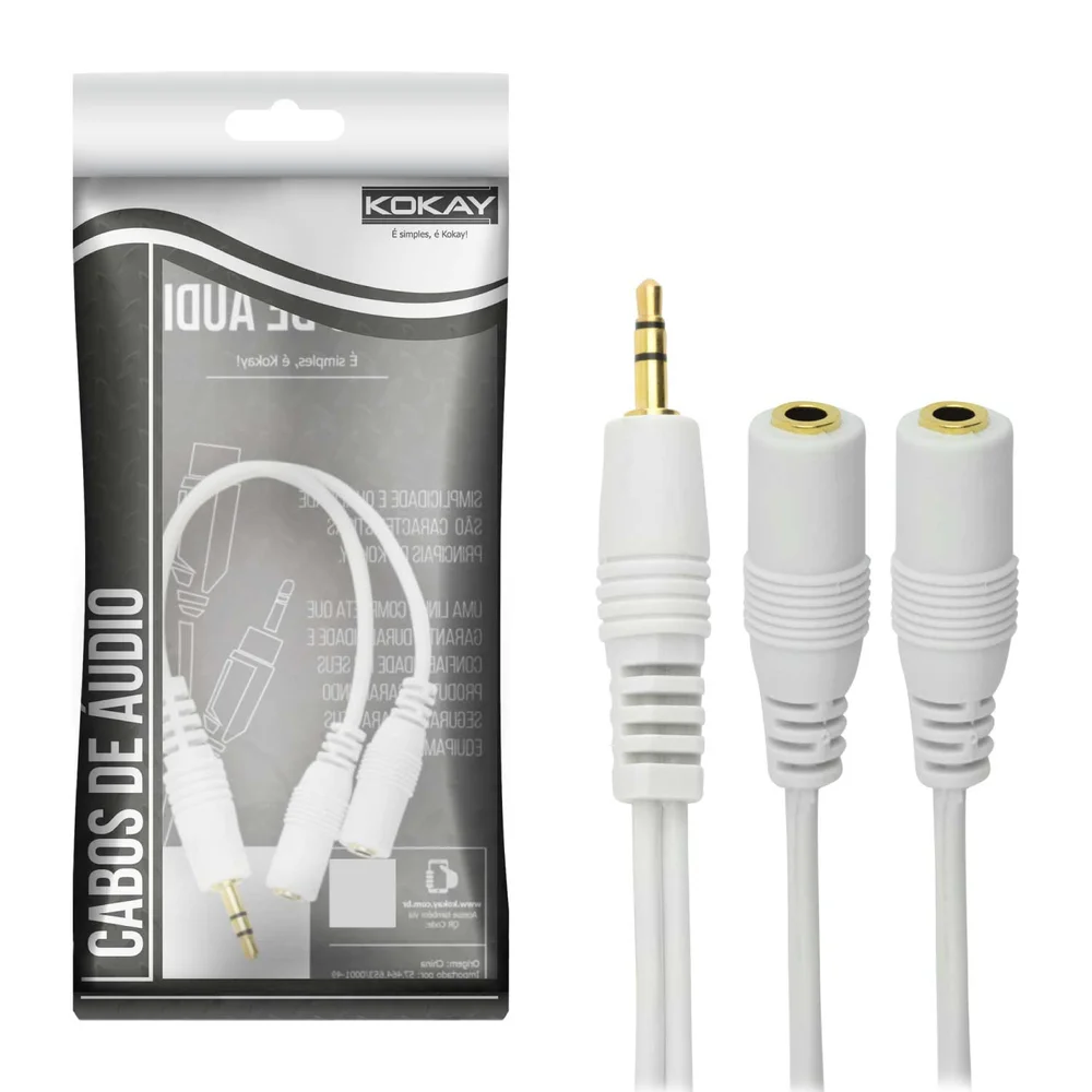 Imagem 2 de 3 do produto Cabo P2 Y Chipsce 018-7710 - P2 Estéreo   2 J2 Mono 15cm - Branco Chipsce