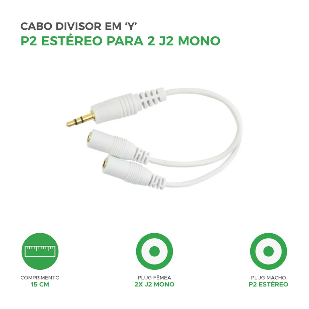 Imagem 3 de 3 do produto Cabo P2 Y Chipsce 018-7710 - P2 Estéreo   2 J2 Mono 15cm - Branco Chipsce