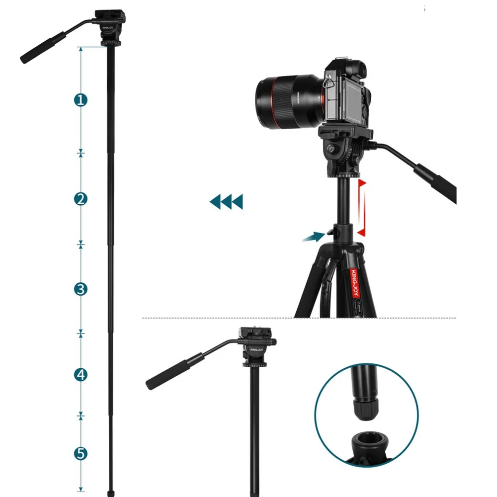 Imagem 3 de 5 do produto Tripé Multifuncional Kingjoy Vt-890h6 Coluna Transversal Com Cabeça De Vídeo.
