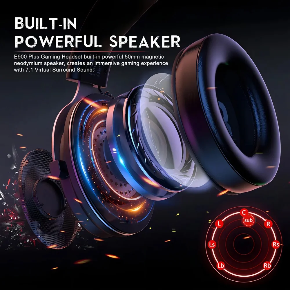 Imagem 5 de 5 do produto Headset Gamer Eksa E900 Plus 7.1, Drivers 50mm, USB - Preto