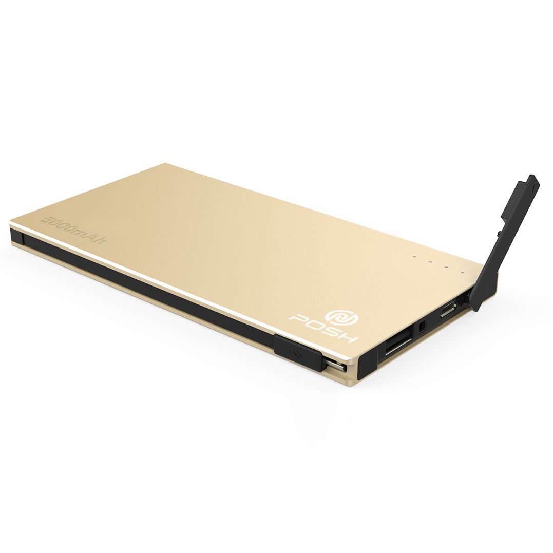 Carregador Portátil Power Bank Metal 5000mah Duo Slim Posh Pbd5s Dourado