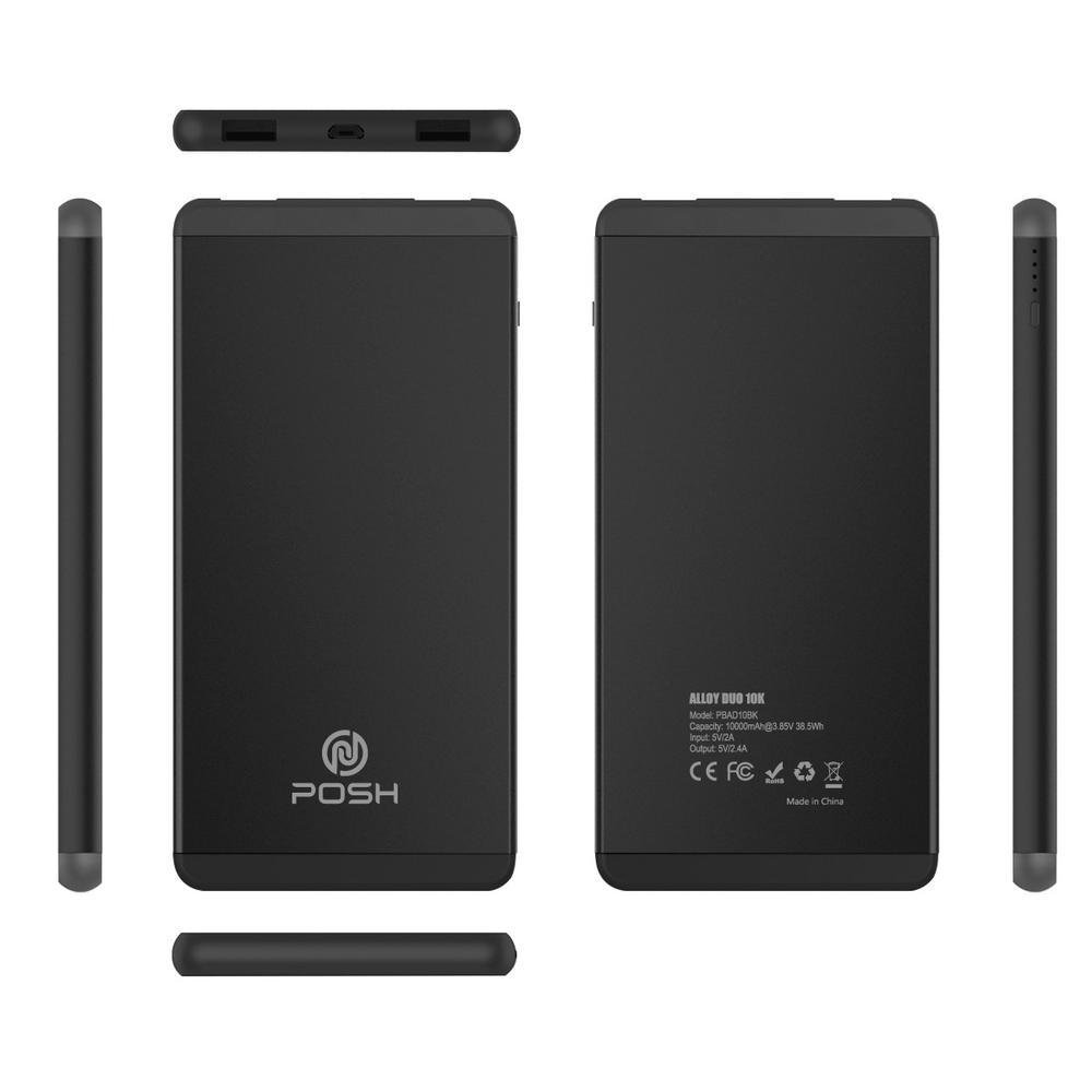 Imagem 2 de 2 do produto Carregador Portátil Posh Power Bank Metal 10000mah Pbad10 Alloy Duo Posh Preto