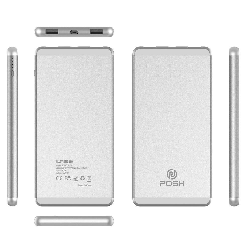 Imagem 3 de 3 do produto Carregador Portátil Posh Power Bank Metal 10000mah Pbad10 Alloy Duo Posh Prateado