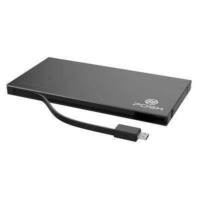 Carregador Portátil Power Bank Metal 5000mah Duo Slim Posh Pbd5s Preto