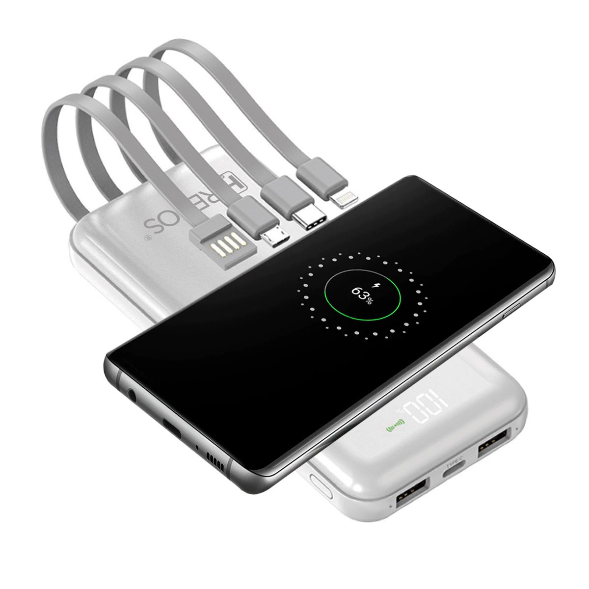 Carregador Portátil 10000mah Indução Power Bank 4 Em1 Hrebos Hs-920