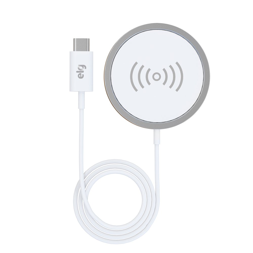 Carregador Magnético Sem Fio SAFEMAG por Indução, 15W, Carga Rápida, Compatível Qi, Cabo Tipo-C 1m, Branco, WQ2WH, ELG