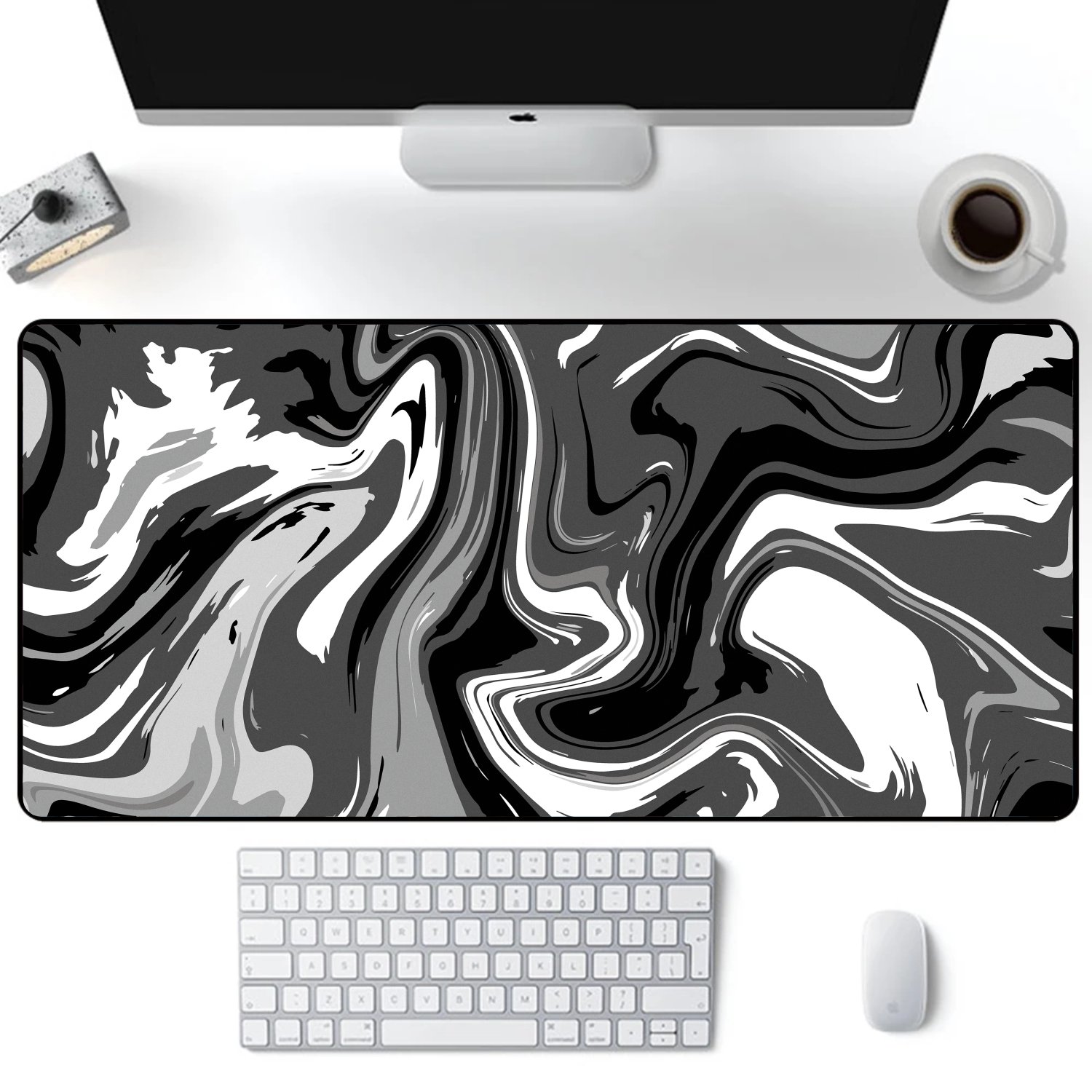 Mouse Pad Criarte Gamer Speed Extra Grande, 90x50 Cm, Abstract Premium, Preto E Branco