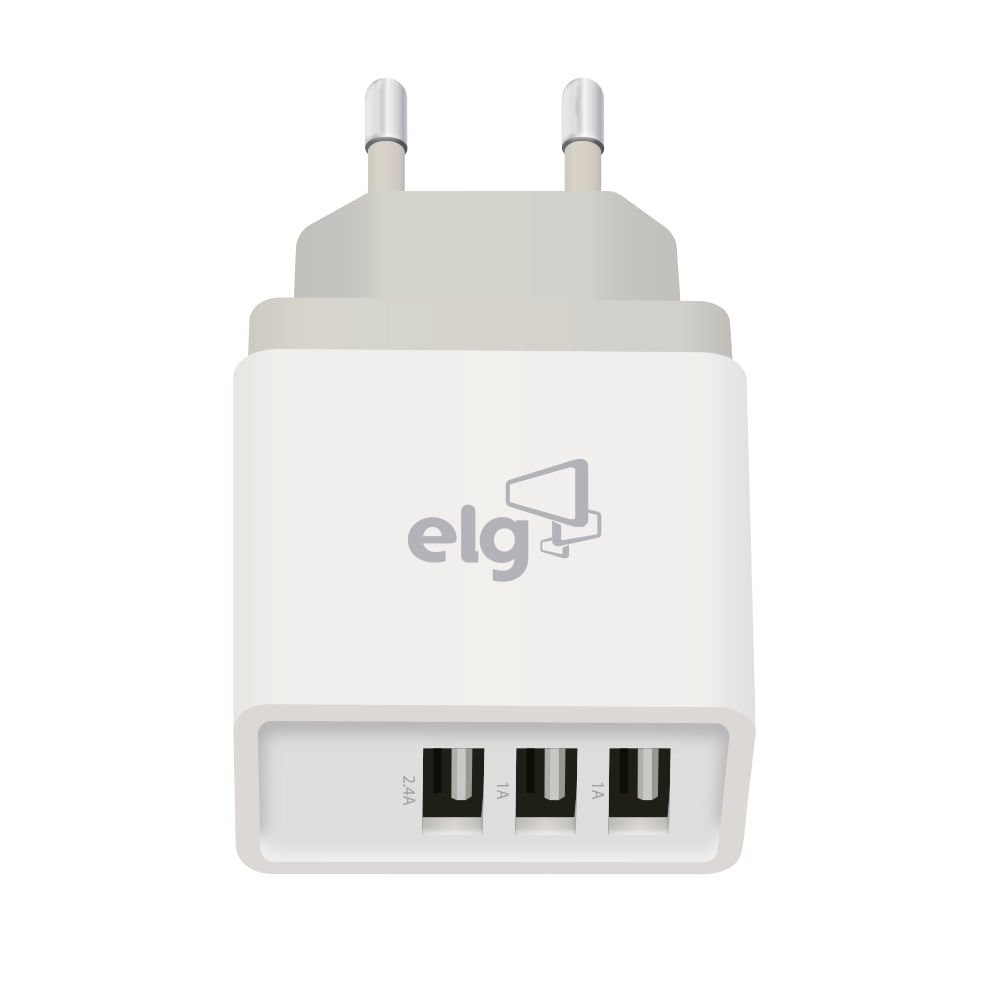 Carregador De Parede Usb Universal, 3 Portas Usb (2x 1a + 1x 2.4a) 3.4a, Carga Rápida, Branco, Wc3s, Elg