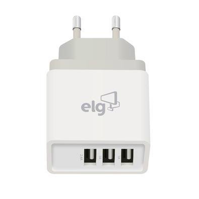 Carregador De Parede Usb Universal, 3 Portas Usb (2x 1a + 1x 2.4a) 3.4a, Carga Rápida, Branco, Wc3s, Elg