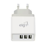Carregador De Parede Usb Universal, 3 Portas Usb (2x 1a + 1x 2.4a) 3.4a, Carga Rápida, Branco, Wc3s, Elg