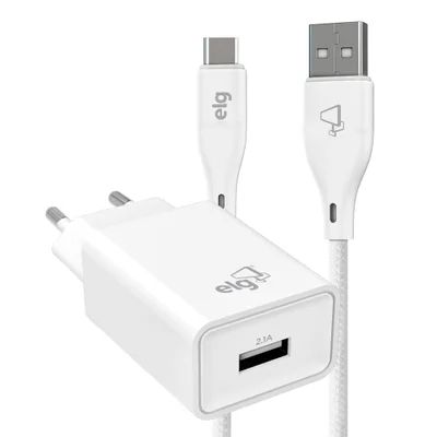 Kit Carregador De Parede Universal, Com Cabo Usb Tipo-c De 1 Metro, Carga Rápida 2.4a, Branco, Ktc10wc, Elg