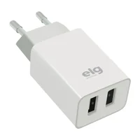Carregador De Parede Usb Universal, 2 Portas Usb 2.4a, Carga Rápida, Proteção Inteligente, Branco, Wc124e, Elg