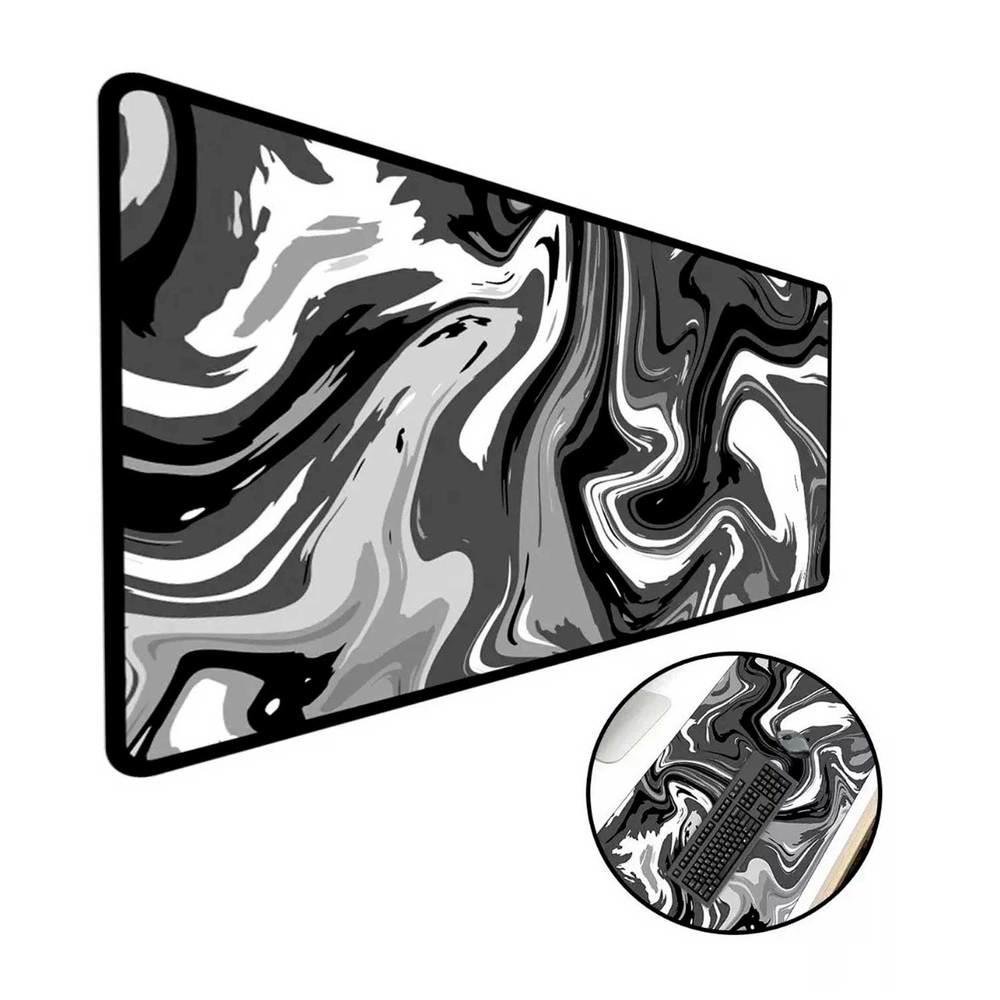 Mouse Pad Gamer Speed Extra Grande, Abstract Premium, Preto E Branco - 70x35 Cm