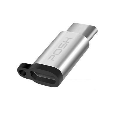 Adaptador Posh Micro Usb Para Usb C Em Metal Com Cordao Para Cabo Usb Prateado