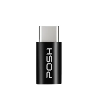 Adaptador Posh Micro Usb Para Usb C Em Abs Para Cabo Usb Preto