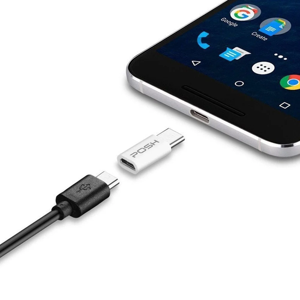 Imagem 2 de 3 do produto Adaptador Posh Micro Usb Para Usb C Em Abs Para Cabo Usb Preto