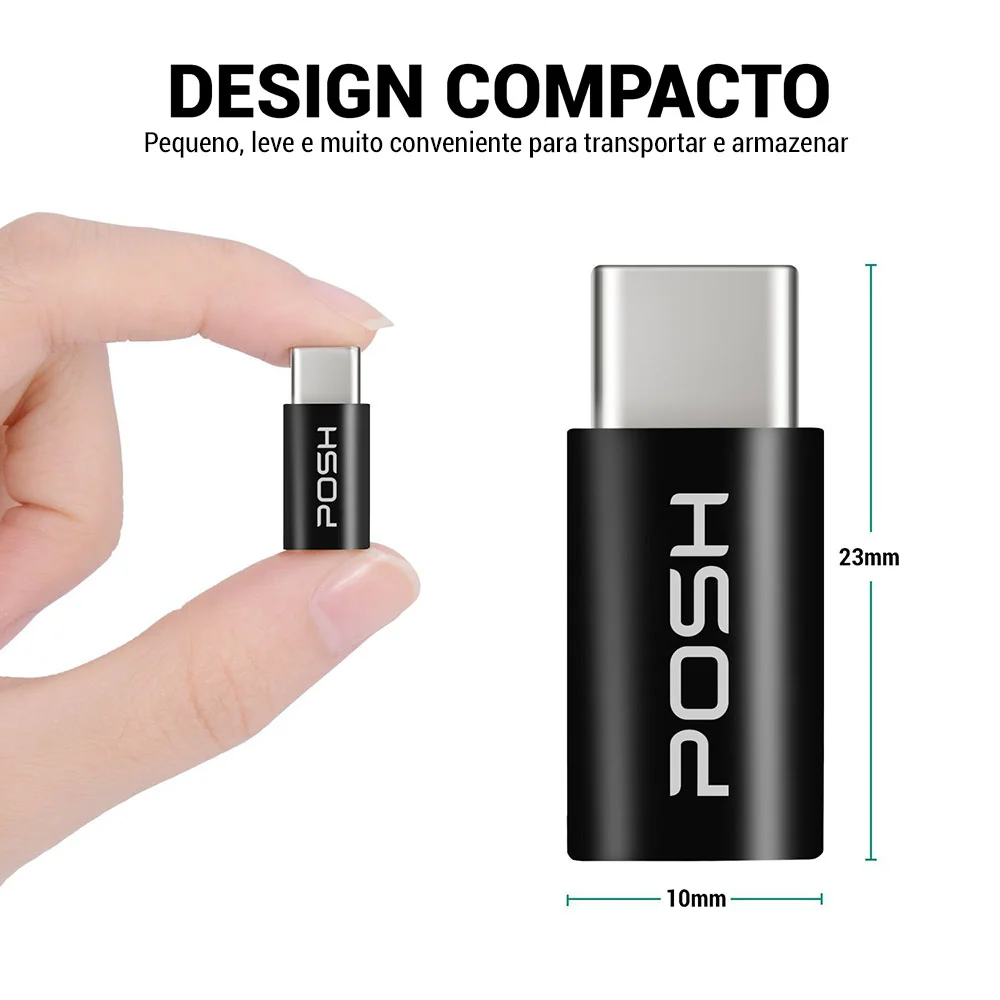Imagem 3 de 3 do produto Adaptador Posh Micro Usb Para Usb C Em Abs Para Cabo Usb Preto