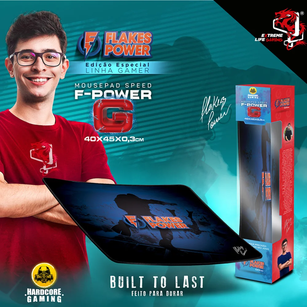 Imagem 5 de 5 do produto Mousepad Gamer Edição Flakes Power, 40x45cm 3mm, Base Antiderrapante, Alta Precisão, Costura Reforçada, Flkmp002, Elg