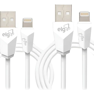 Kit Cabo Lightning, 12w 2.4a, Kit 1 Metro + 2 Metros, Branco, Cmb812wh, Elg