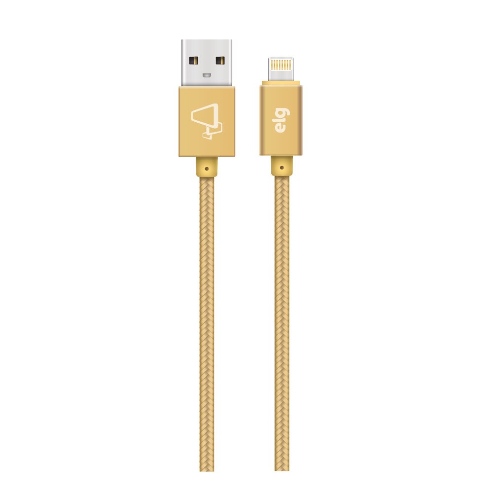 Cabo Lightning Flat Trançado, Sincronização E Recarga 12w 2.4a, Nylon Reforçado, 2 Metros, Dourado, L820bg, Elg