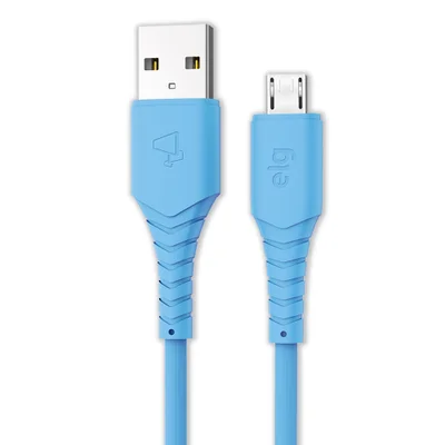Cabo Micro Usb, Sincronização E Recarga 12w 2.4a, Pvc Emborrachado Ultra Flexível, 1,2 Metro, Cores:azul