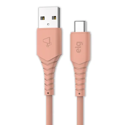 Cabo Usb Tipo-c, Carga Rápida 15w 3a, Pvc Reforçado 10x Mais Resistente, 1,2 Metro, Elg Cores:salmão