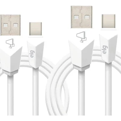Kit Cabo Usb Tipo-c, Sincronização E Recarga 12w 2.4a, Kit 1 Metro + 2 Metros, Branco, Cmbc12wh, Elg