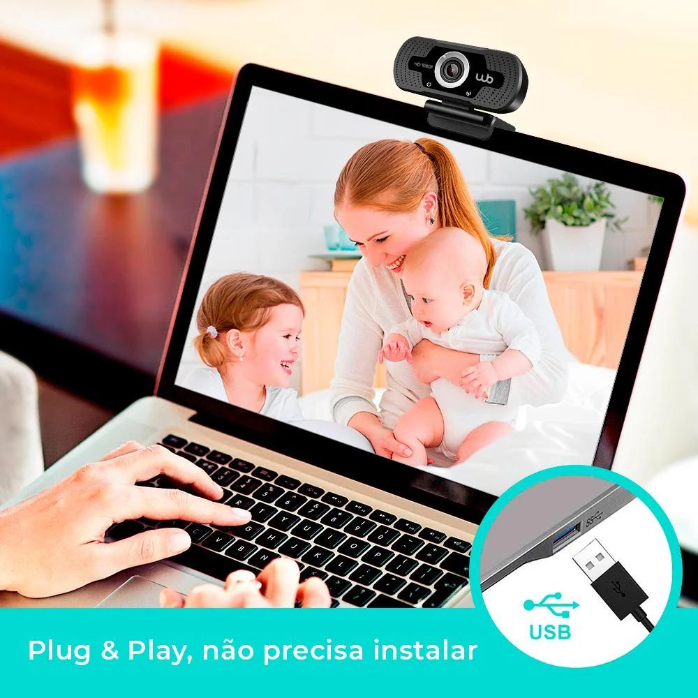 Imagem 4 de 5 do produto Webcam Full HD 1080p WB, Amplo Ângulo 110°