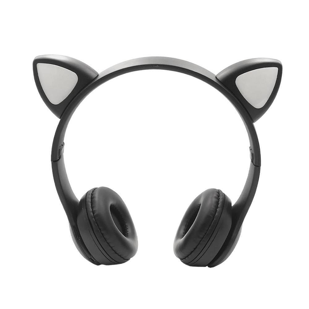 Fone de Ouvido Gatinho com Bluetooth LED Dobrável Preto