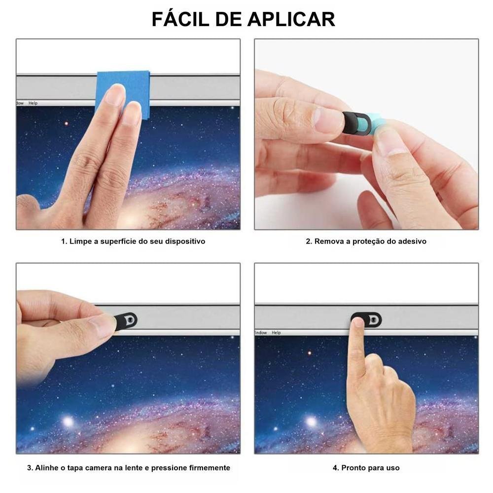 Kit 6x Tapa Tampa Bloqueador Câmera Protetor Webcam Cover Anti-espião Notebook Celular Macbook Tablet Cor: Preto