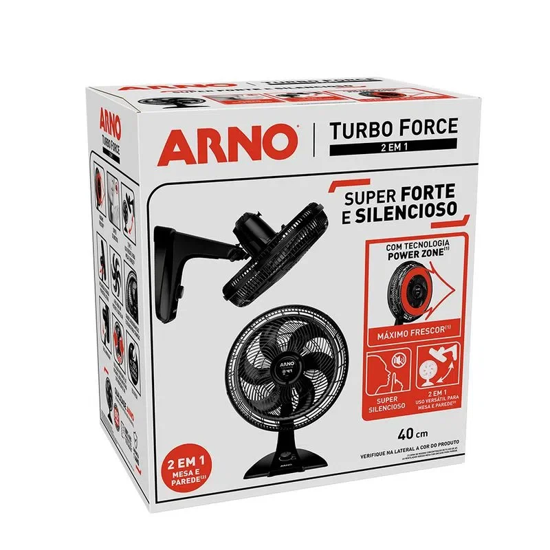 Imagem 4 de 5 do produto Ventilador De Mesa Arno Turbo Force 2 Em 1, 40cm, 6 Pás, 220V, Preto - Vf42