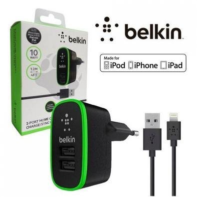 Kit Carregador Duplo, Belkin, 10w E Cabo Lightning, Para Iphone 5, 6 E 7 - F8m670kr-blk